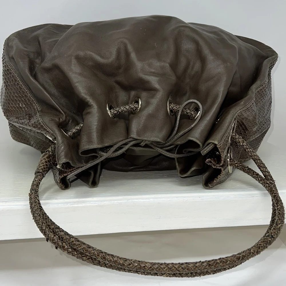 Kate Spade Olive Green Leather and Snakeskin Large Shoulder Bag